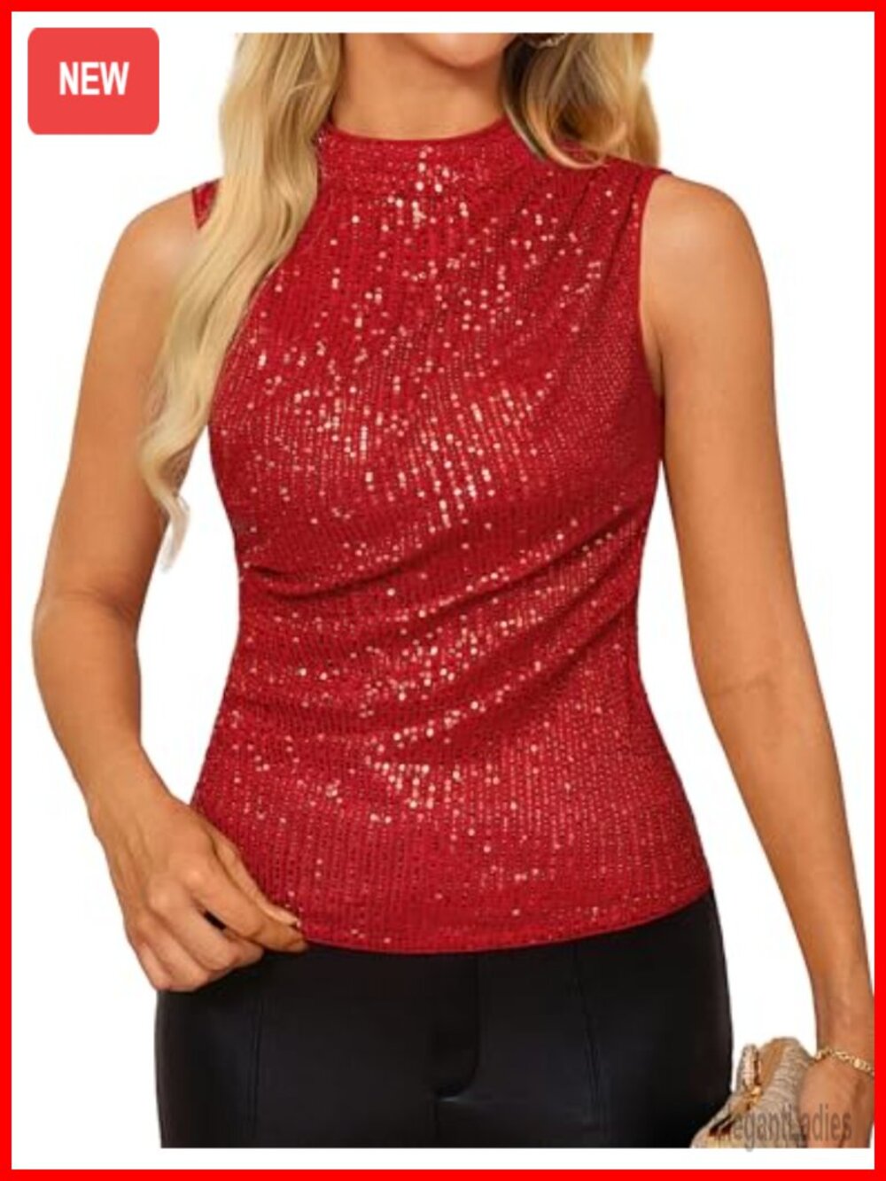 Sequin Sleeveless Cami Crop Top Mock Neck Party Club Slim Fit